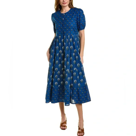 red midi linen dress EVEREVE Women's Jill Contrast Stitch Linen Midi Dress, Size Large, Red